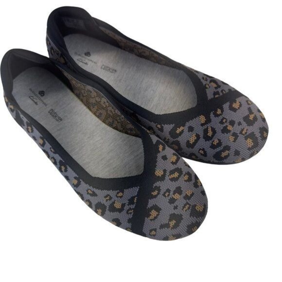 Clarks Womens Knit Leopard Print Ballet Flats Size 8.5W Black/Gray Slip-On Shoes - Picture 11 of 12